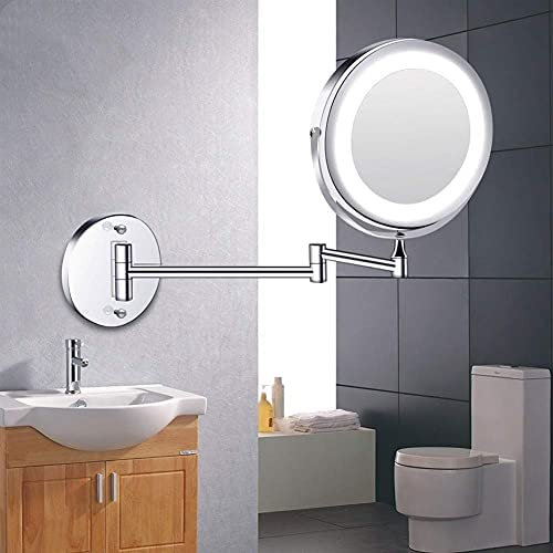 Led Makeup Mirror with Light Folding Wall Mount Vanity Mirror 1x 10x Double Sided Touch Bright Adjustable Bathroom Mirrors (Color : Silver) (Silver) (