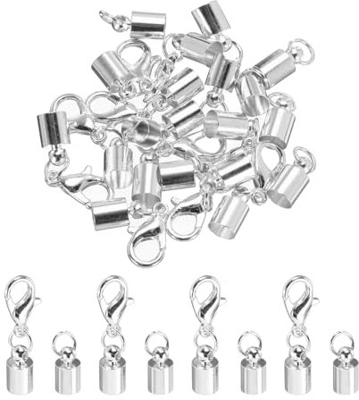 sourcing map 10Pcs Cord End Caps, 4.5mm End Caps Barrel Beads Kumihimo End Caps Iron for Leather Ribbon Clamp Clasp Jewelry Making Necklace Cord DIY Craft (Silver)