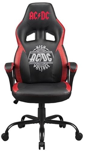 Subsonic, AC/DC, Silla de juego, silla gaming AC DC pop para adolescente o adulto, cómodo asiento basculante, reposacabezas y reposabrazos integrados, respaldo ergonómico, ajustable, Negro