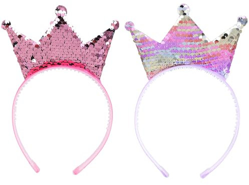 Giantree Pailletten Krone Stirnband, 2 Stück Geburtstag Mädchen Haarreif Mit Pailletten Haarreifen Prinzessinnen Haarbänder für Weihnachten (Rosa+Rot, Einheitsgröße)