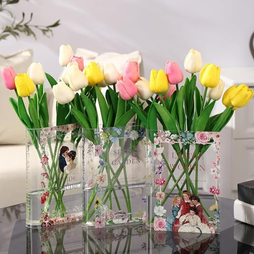 PORPAN Buchvase, Acryl, für Blumen, klare, Moderne, dekorative Vase für Schlafzimmer, Wohnzimmer, Esstisch, Büro, 3er-Set