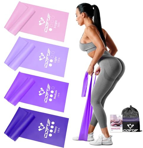 COFOF Fitnessbänder 4er-Set, Gymnastikband mit 4 Widerstandsstufen, Fitnessband mit Tragetasche & Übungsanleitung Geliefert Ideal für Yoga, Pilates, Krafttraining