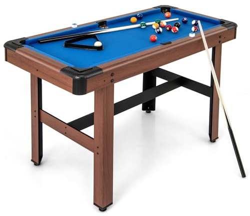 GOPLUS Mesa de Billar Americano 122 cm de Madera Para Adultos y Niños, 16 Bolas, 2 Tacos, 2 Tizas, Triángulo, Cepillo - Para Casa, Juego Familiar, Bar (Azul)