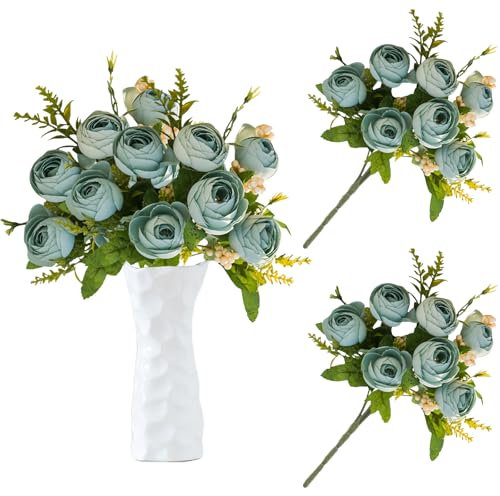 astylishome 2 Pack Small Realistic Blue Roses Artificial Flowers for Home Table Wedding Decor