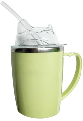 Beakers for Elderly, Spill Proof Cups for Elderly, 350ml Drinking Beaker Cup for Disabled Adults Sippy Cup with Straw 3-in-1 Stainless Steel Dysphagia Cups with Handle for Elderly