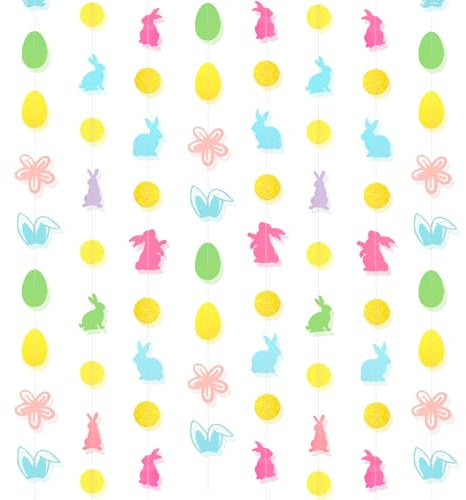 HOWAF 3 Ostergirlande Osterdeko, Hasen Girlande Kaninchen Girlande Ostereier Girlande Papier Ostern Girlande Hängedeko für Wand Fenster Tür Osterhasen Deko Ostereier Deko, Frühlingdeko Ostern Deko, B