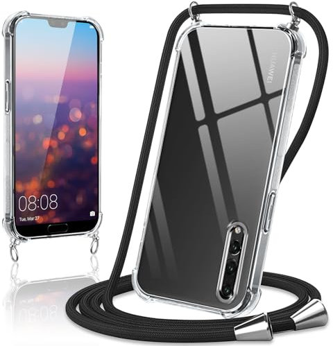 Coiwxmoi Coque avec Cordon pour Huawei P20 Pro 6.1, Collier Réglable Téléphone Étui Portable Lanyard Case Transparent Ultra Souple Silicone TPU Housse Antichoc Protection Cover pour P20 Pro, Noir