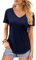 Elesomo Womens T Shirts Short Sleeve Tshirts V Neck Cotton Tees Summer Tunic Tops, Navy XL
