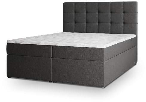 Masseno Boxspringbett Palma 180x200 cm Komplett-Set mit Matratze und Topper, Polsterbett mit Zwei Bettkästen -Grau, INARI 96