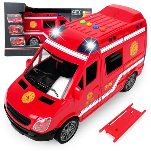 CELMAN Krankenwagen Spielzeug - Rettungswagen Ambulance mit Trage, Sound und Licht, Notarzt Spielzeug Fahrzeuge, Rettungsfahrzeuge, Medical Responder Spielzeugauto für Kinder Ab 3 4 5 6 Jahre