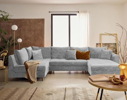 Lisa Design Rune - 7-Sitzer Wohnlandschaft Links aus Strukturiertem Samt Grau