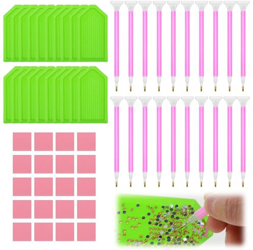 Oruola 60pcs Crystal Art Accessories, Diamond Art Accessories, 20 Diamond Art Trays and 20 Diamond Art Pens Accessories with 20 Gem Art Clay for Kids Adults