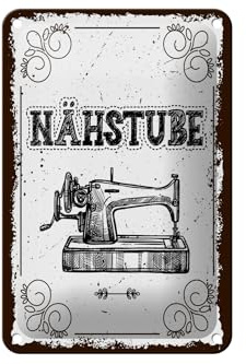 Femer Blechschild Hinweis 20x30 cm Retro Nähstube Nähmaschine Deko Schild