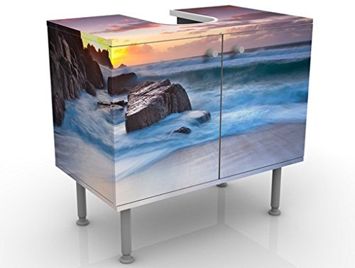 micasia Waschbeckenunterschrank 2 Türen Natur höhenverstellbar mit Füßen - 60er Breite - Sonnenuntergang Modern Unterschrank blau Bad Gäste WC Möbel mit Motiv 1015