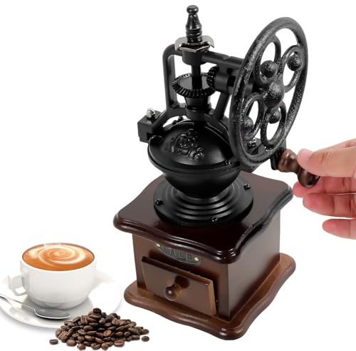Manual Coffee Grinder,Vintage Wood Coffee Bean Grinder,Portable Hand Grinders Roller Coffee Mill with Catcher Drawer for Making Mesh Coffee,Spices,Baby Food,Classic Press for Home Office