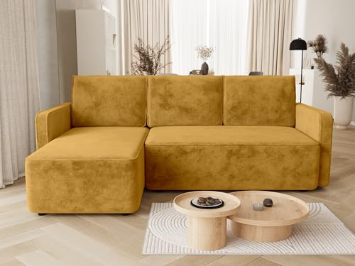 BROMARKT Sofa mit Schlaffunktion Ecksofa L-Form mit Bettkasten Couch Samt Schlafsofa mit Relaxfunktion QULIO 3 sitzer 220x149x85 cm Orange