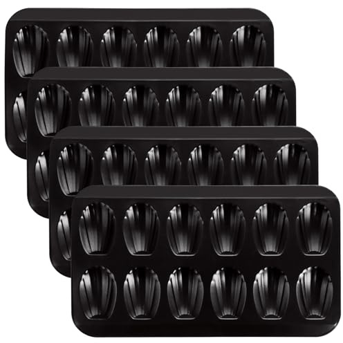MUXHEL 4 Stück Madeleines Backform, 12 Mulden Madeleine Form, 40 x 22.5 x 1.7CM, Madeleine Blech, Antihaftbeschichtet Karbonstahl, Madeleines für Ofen Backen Schokolade Brownies Kekse