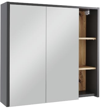 Vicco Badspiegelschrank Viola, Grau/Artisan, 80 x 75 cm | mit offenen Regalen, zur Wandmontage mit integriertem Spiegel und Ablageflächen