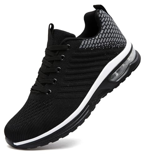 ASOCO DREAM Running Shoes Men's Trainers Athletic Sneakers Lightweight Breathable Walking Sports Tennis Shoes,Black Grey,9 UK