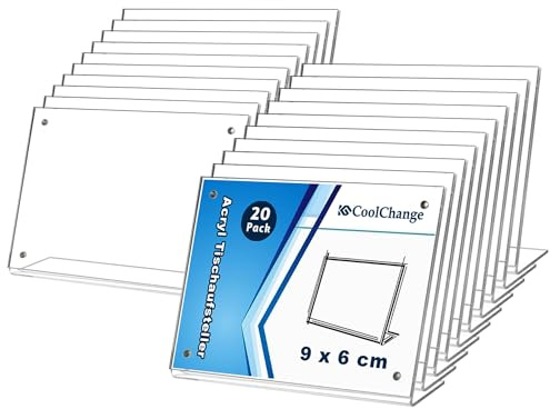 CoolChange Acryl Tischaufsteller mit Magnetverschluss | L-Ständer aus klarem Acrylglas für Preisschilder, Fotos & Infos | Verschiedene Größen & Stückzahlen | DIN A7 A6 A5 (20, 90x60mm)