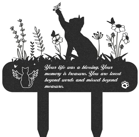 Wasise Plaques commémoratives pour chat – 30 x 33,5 cm – Plaques commémoratives pour animaux de compagnie – Piquets de cimetière en métal imperméables pour chats pour jardins, forêts de bord de mer