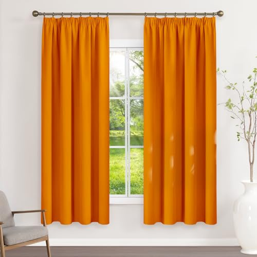 Runyéla Gardinen mit Kräuselband Vorhänge Blickdicht Orange Verdunkelungsvorhänge 2er Set 180 x 120 (HxB) für Schienensystem, Thermovorhänge Kälteschutz Schiebegardinen für Wohnzimmer Curtain