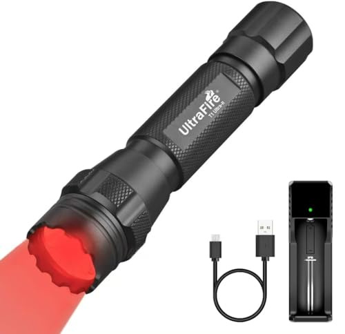 UltraFire Rotes Licht Taschenlampe 620-625nm Hochreinem Rotlicht LED Taschenlampe, 150 Meter Single Mode Rotem Licht für Nachtjagd, Astronomische Beobachtung, Fotolabor, T1 Ultra-R