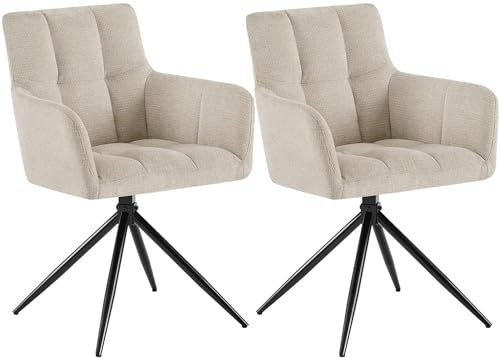 CLP Esszimmerstühle 2er Set, Sessel Jonah drehbar mit Armlehnen, Moderne Drehstühle mit Stoff für Wohnzimmer, bis 150 kg belastbar | Farbe Creme