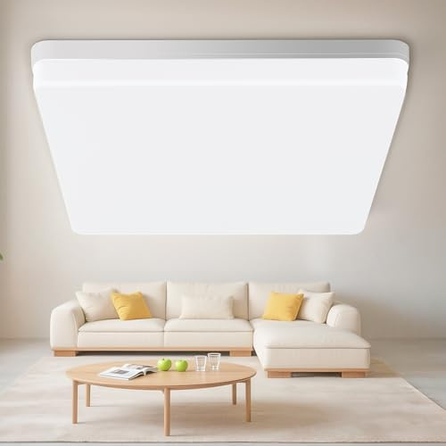 SUPERWSLING LED Deckenleuchte 48W 4800LM,Neutralweiß 6000K, Flache Deckenlampe modern Ø30cm 2cm, IP44 wasserdicht für Badezimmer Küche Wohnzimmer Schlafzimmer Büro,energiesparend