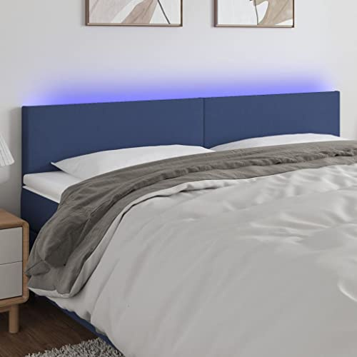 Qnhdfrt LED Kopfteil Bett in Blau 180x78/88 cm Modernes Design aus Polyester Stoff und Lärchenholz Höhenverstellbar und Atmungsaktiv für Schlafzimmer und Jugendzimmer