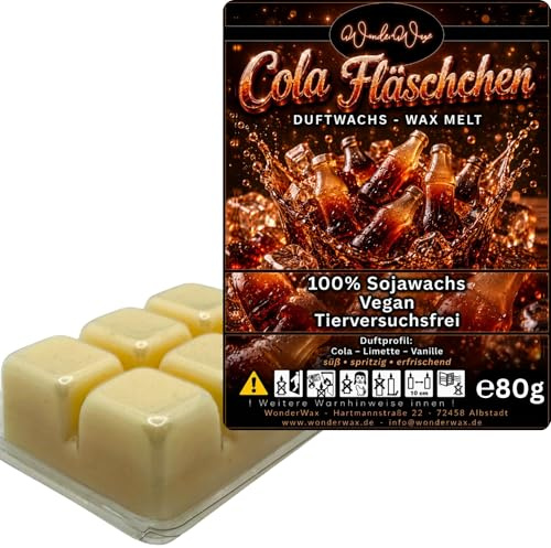 WonderWax® Duftriegel 6 x Duftwachs Würfel Weiß Cola Fläschchen | Farbe: Weiß | Raumduft für Duftlampen, Wax Melt, Sojawachs, Indoor Duftöl Wachs schmelzen für Aromalampe