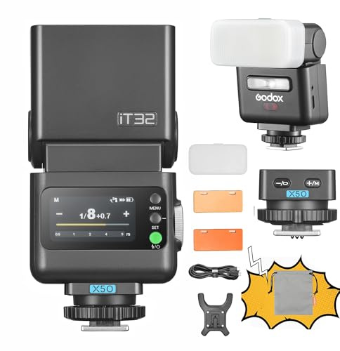 Godox iT32 O TTL Kamerablitz mit X5 O kabellosem Blitz-Auslöser 2,4 GHz HSS 1/8000 s GN18 mit magnetischem Diffusor für Olympus Panasonic Kameras (IT32+X5 O)