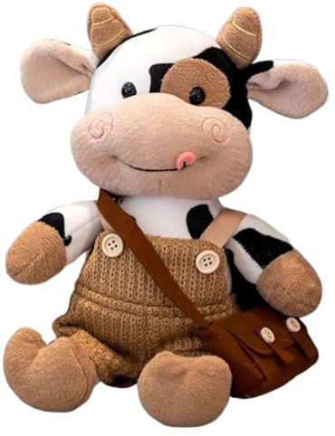 Xiyocadt Kuh Kuscheltier, Kuh Plüschtier mit Strickpullover Umhängetasche, Flauschiges Kühe Tier Gefüllte Kuscheltier zum Kuscheln und Spielen, Tierspielzeug Schwarzweiss-Kuh für Kinder (40cm,Braun)