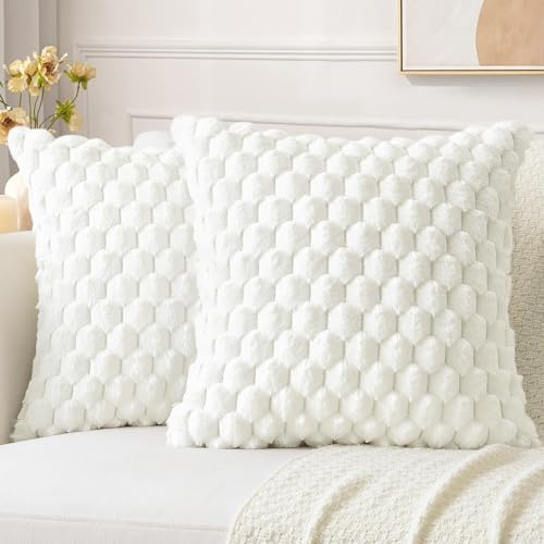 Sungeek 2er Set Kunstpelz Plüsch Kissenbezüge, Kunstpelz Samt Weich Kissenbezug Sofakissen Dekokissen Deko Zierkissenbezüge Flauschig Kissenhülle für Schlafzimmer Wohnzimmer (40x40cm, Creme Weiß)