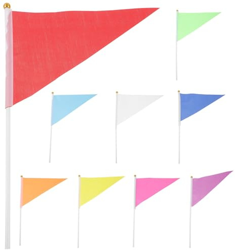 iplusmile Handfahnen aus Polyester 9 Stück Bunte Kleiner Schüttelfahnen für Garten Klassenzimmer und Partys Dreieckige Kleine Fahnen zum Schwenken