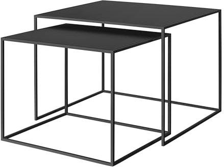 blomus Set 2 Beistelltische FERA | Black | Größe L | H 40 cm, B 50 cm, T 40 cm | H 45 cm, B 60 cm, T 50 cm | Metall Beistelltisch Set | Wohnzimmertisch modern