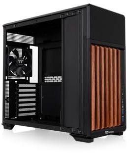 Thermaltake TR300 WS Mid Tower Gehäuse | ATX Case | Front‑PSU Design | 3mm Tempered Glass | Bis zu 360‑mm AIO Support | 8× 120‑mm Lüfter | USB‑C | Holz‑Akzente | Schwarz