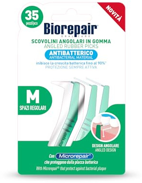 Biorepair, Scovolini Interdentali Angolari in Gomma Regular, Design Angolare, Spazi Regolari, Protezione Antibatterica Sempre Attiva, Con Microrepair, SCP, 1 Confezione da 35 Pezzi