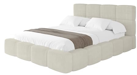 ALTDECOR Polsterbett mit Bettkasten und Lattenrost, Bett mit Kopfteil, Boxbett ohne Matratze, Doppelbett mit Stauraum - NATA 120x200 Creme