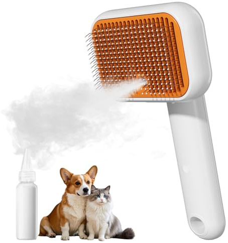 Cat Steam Brush, 4-in-1 Steamy Cat Brush with Release Button & Water Tank | Rechargeable Pet Spray Combs, Self-Cleaning Silicone Deshedding Comb for Moulting, Matted Fur, Long Short Hair Cats Dogs