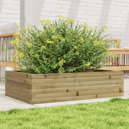 QUAHEAS Vaso per piante in legno di pino impregnato in autoclave, 90 x 60 x 23 cm, stabile, con drenaggio aperto, ideale per giardino, balcone, terrazza, interni ed esterni