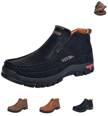 Botas Ortopédicas De Piel For Hombre, Sin Cordones Tobillo Impermeables Cuero Artesanales para Zapato Alto Informal