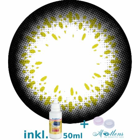 Matlens - Pro Trend Farbige Kontaktlinsen ohne Stärke gelb Pearl NG-Z01 2 Linsen 1 Kontaktlinsenbehälter 1 Pflegemittel 50ml