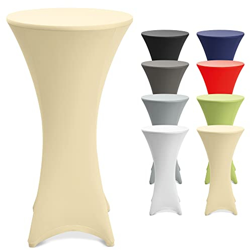 Beautissu Stretch Stehtisch Hussen 80cm Creme – Waschbar Bügelfrei Stehtisch Hussen für Stehtische Stehtischhussen rutschfest Verstärkung Fußbereich Tischhusse Tischdecke Stehtisch Rund – Stella