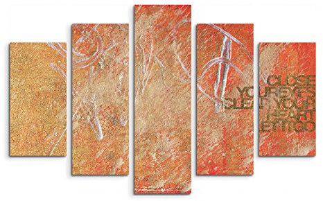 5 teiliges Wandbild auf Leinwand (Gesamt: H: 100cm B: 160cm) Keilrahmenbild Canvas Fotodruck Leinwandbild Leinwanddruck Kunstdruck Wandbild rot orange gelb Kratzer