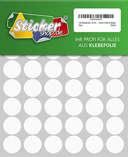288 Klebepunkte, 20 mm, weiß, aus PVC Folie, wetterfest, Markierungspunkte Kreise Punkte Aufkleber