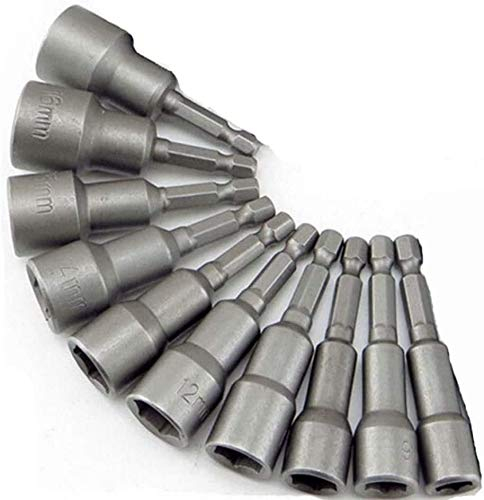 10 Pcs Magnetic Hexagon Socket, 6-19mm Hex Shank Magnetic Nut Setter Driver, Hex Drill Bits,1/4 Inch Magnetic Drill Bit Set, Used to Electric Screwdriver Handle Tools