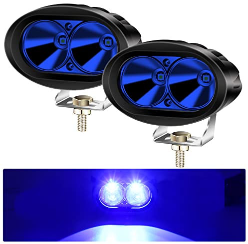 Biqing Feux Additionnels Moto,20W Phare LED Moto Avant Ronde Phare de Travail Feux Brouillard 12V/24V Bleu pour Chariot élévateur Offroad Voiture Camion ATV SUV