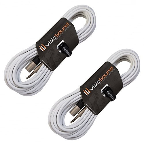 2 x Male XLR to 6.35mm Stereo Jack Lead/Balanced Signal Patch Cable / 2 Pack 10m White/White