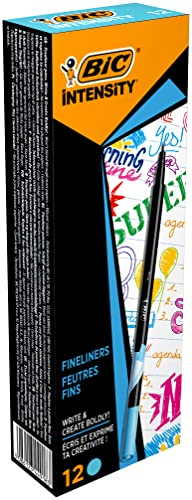 BIC Intensity Fineliner, Filzstifte Set mit 12 Stiften in Hellblau, mit feiner Spitze, Ideal für das Büro, das Home Office oder die Schule